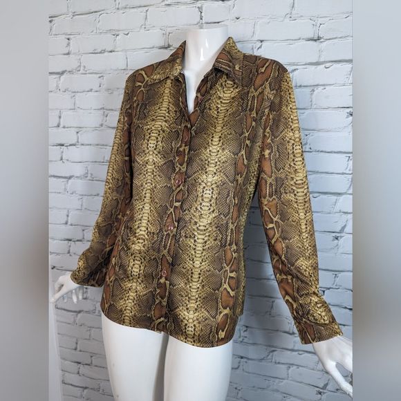 Snake Print Button Down Shirt - Picture 1 of 8